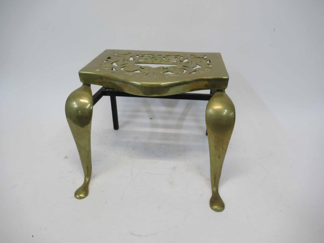 Antique Brass Fire Trivet: Iron and brass. 16" wide x 14 1/4" deep x 11 1/2" tall