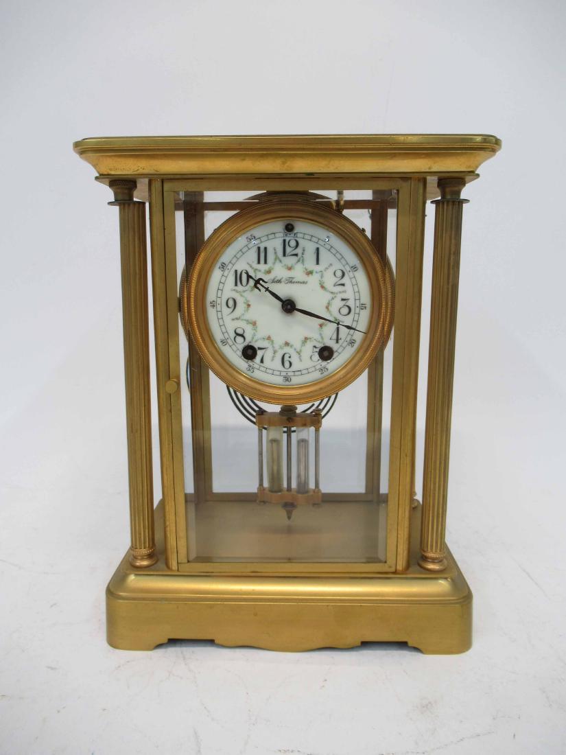 Seth Thomas Brass Carriage Clock: Having beveled glass front and rear doors. 12 1/2" tall x 9 1/2" wide x 5 5/8" deep