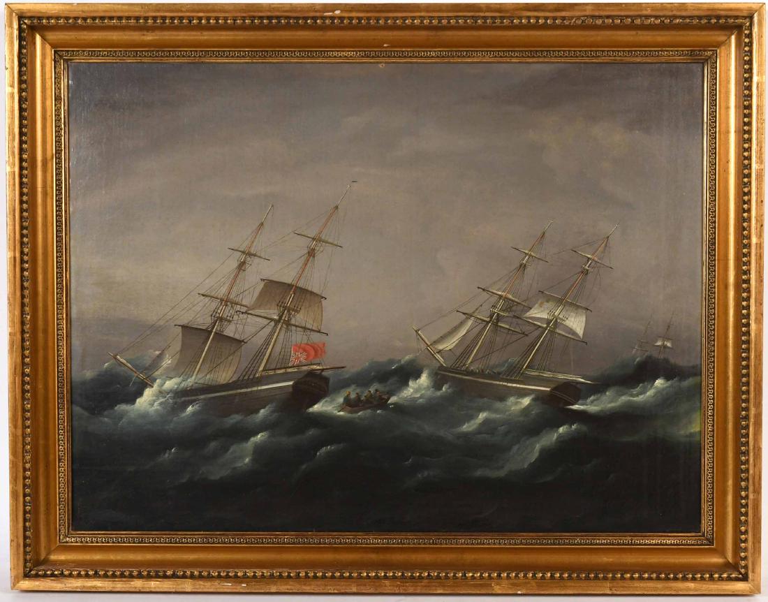 Oil on Canvas British Schooners: British school, 19thC. 17 1/2"h x 23 1/2"w