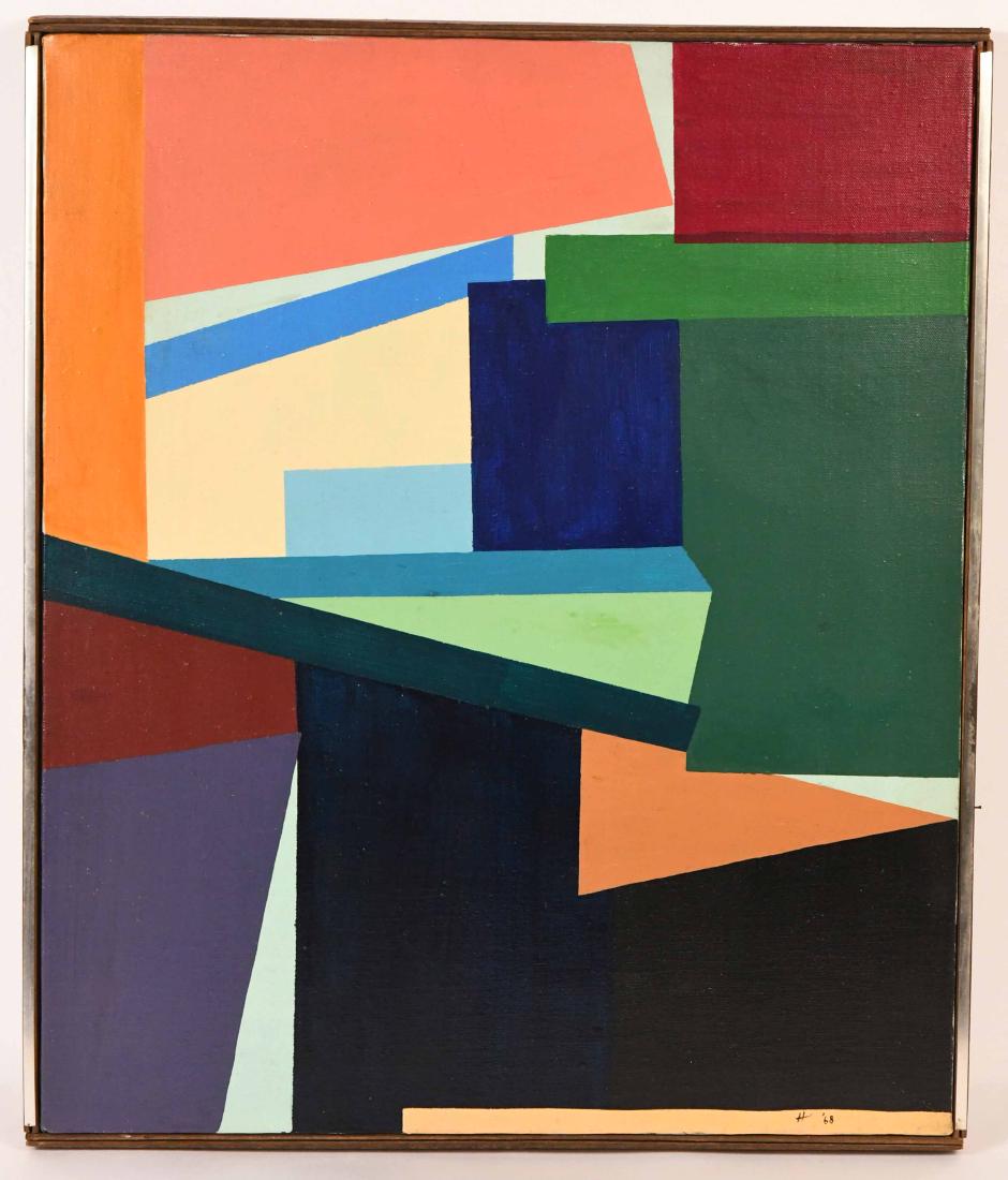 Oil on Canvas, Attributed to Al Held: Signed l.r. "H" and dated '68 possibly Al Held (1928 - 2005) 25"h x 20"w