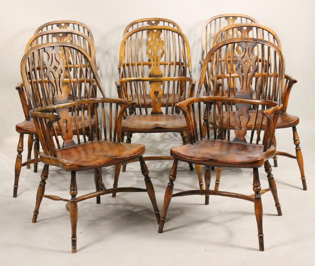 Eight Oak Splat Back Windsor Armchairs: American, 19th C. 41-1/4"h x 20-3/4"w x 18"d