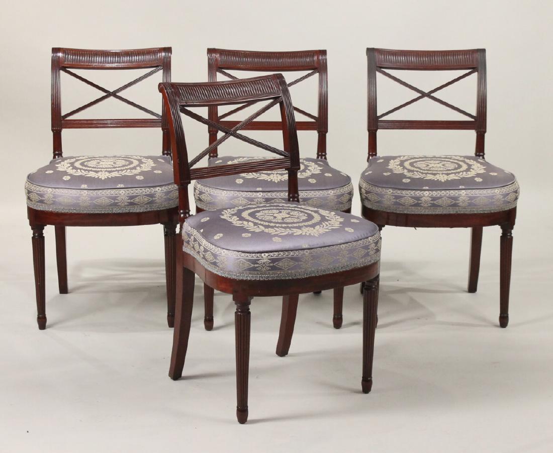 Four Federal Mahogany Side Chairs: New York, in the Duncan Phyfe taste, c. 1800. 31"h x 19"w x 17"d