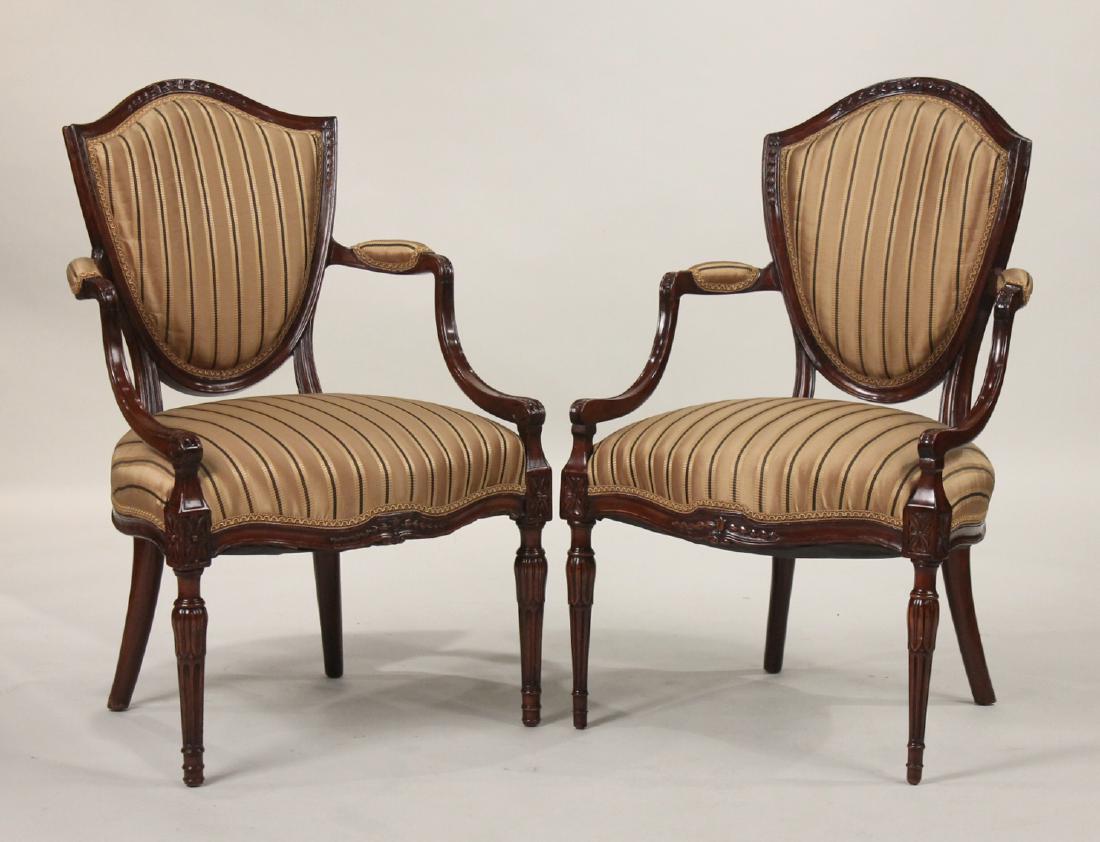 Two Similar George III Shield Back Mahogany Armchair: English, c. 1780. 36-1/2"h