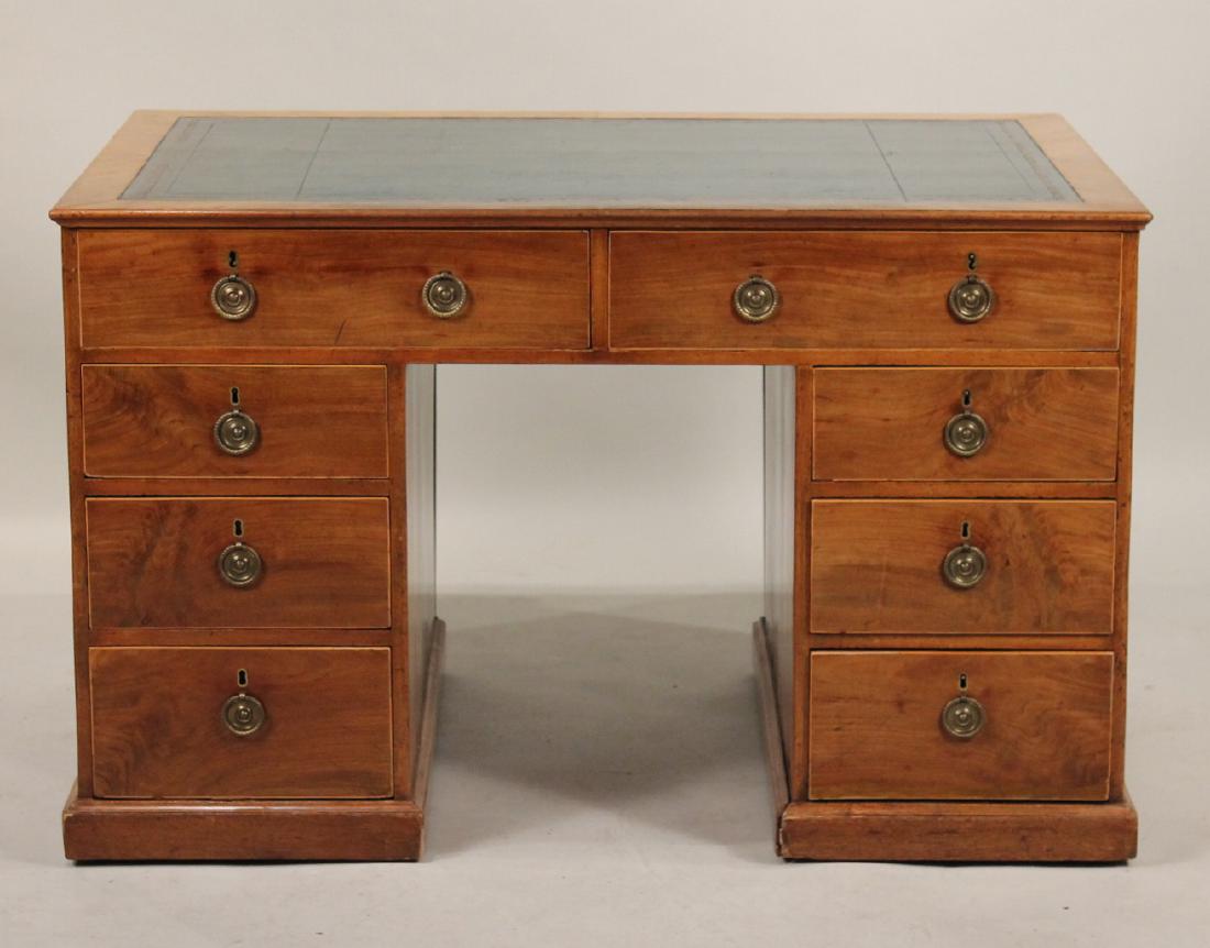 George III Mahogany Pedestal Partners Desk: English, c. 1780. 30-1/2"h x 4'1"w x 32-3/4"d