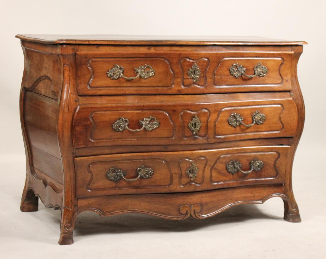 French Pronvincial Walnut Bombe Commode: C. 1760. 35"h x 4'1"w