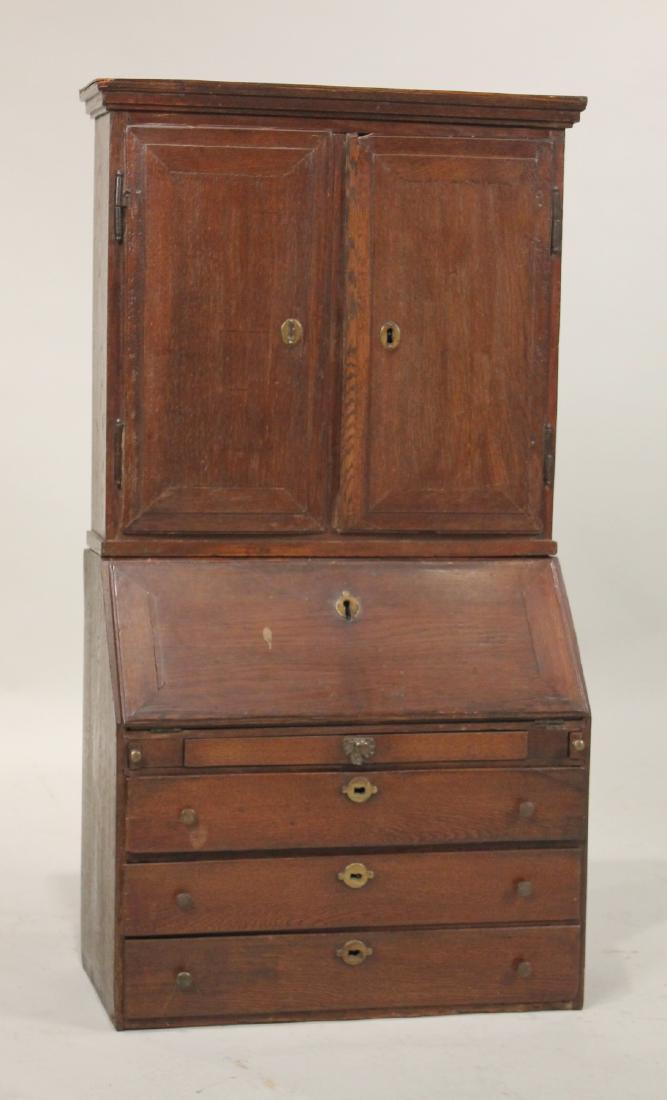George III Oak Miniature Secretary: English, c. 1770. 39"h x 20"w x 10-1/2"d