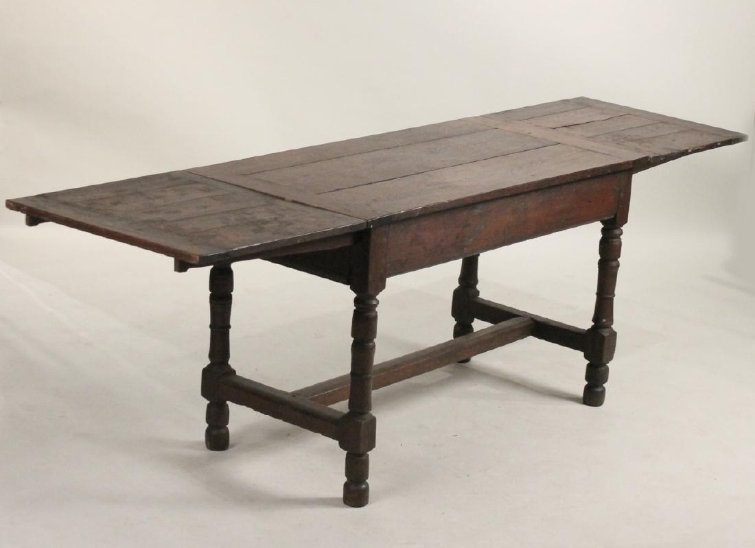 Oak Refectory Draw Leaf Table: French, c. 1690-1700. 29"h x 48-1/2"w x 24-1/2"d
