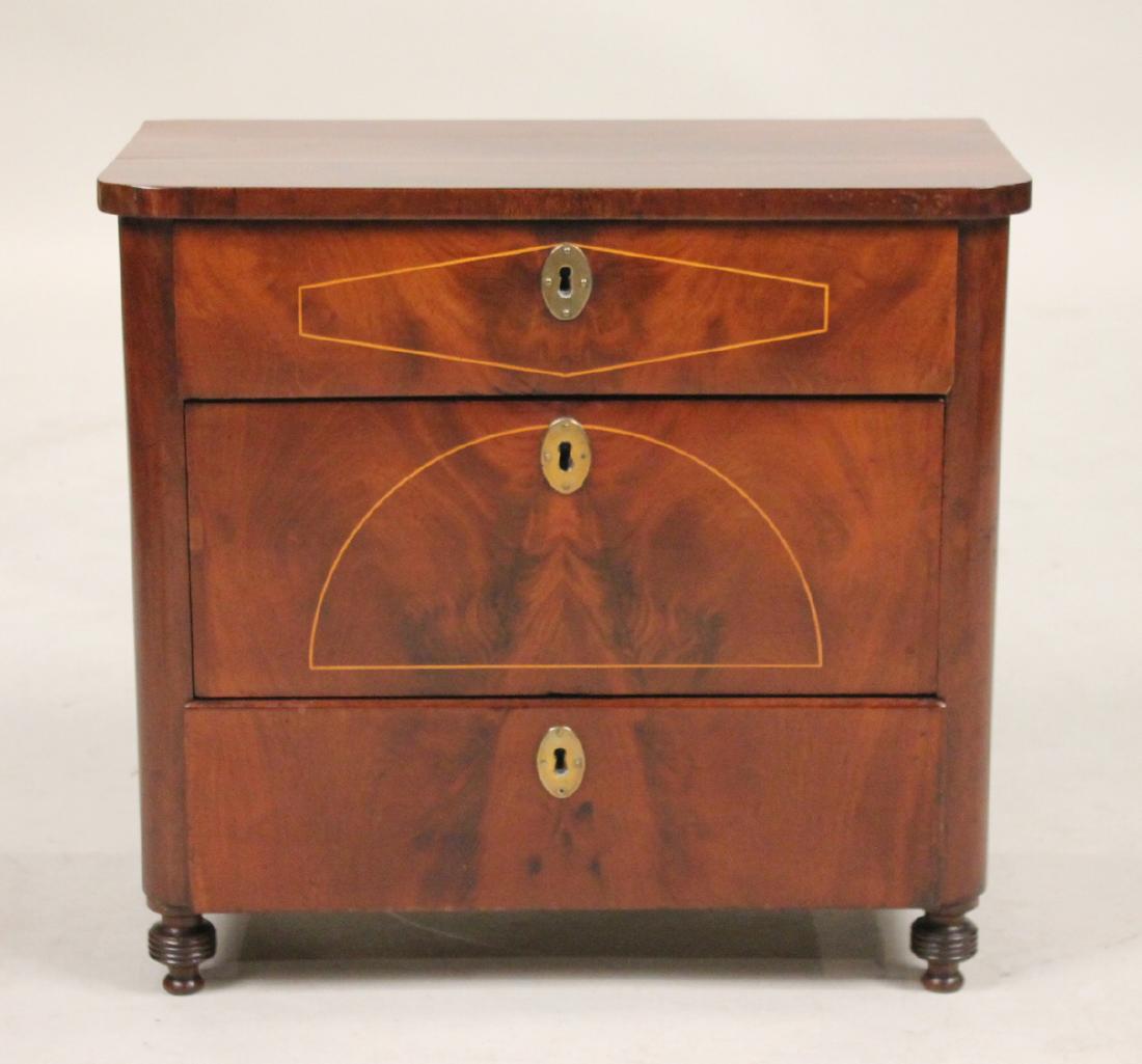 Biedermeier Inlaid Mahogany Miniature Chest: German, 18th C. 18"h x 19-1/2"w x 10-1/4"d