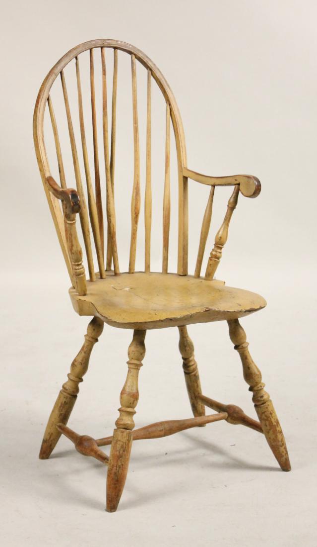 Yellow Painted Windsor Chair: New England, Probably Connecticut, c. 1790. 39"h x 17"w x 20"d