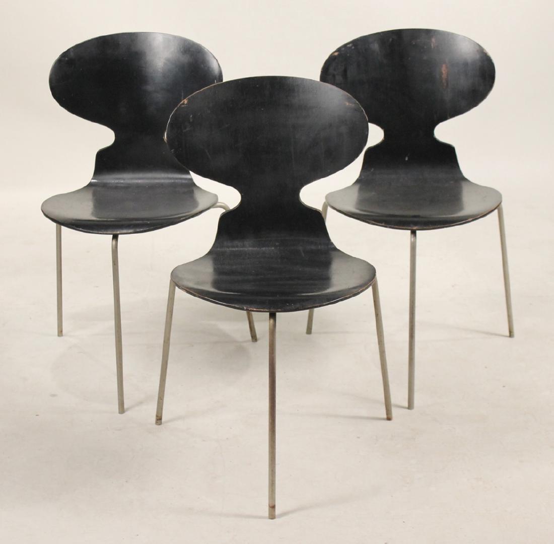 Fritz Hansen Black-Painted Stacking Ant Chairs: 20th C., Arne Jacobsen. 30-1/2"h x 16"w x 16"d