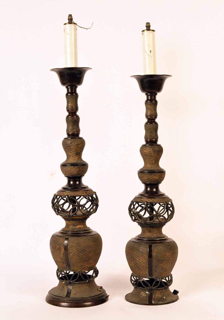Pair of Asian Bronze Table Lamps (1 of 6)