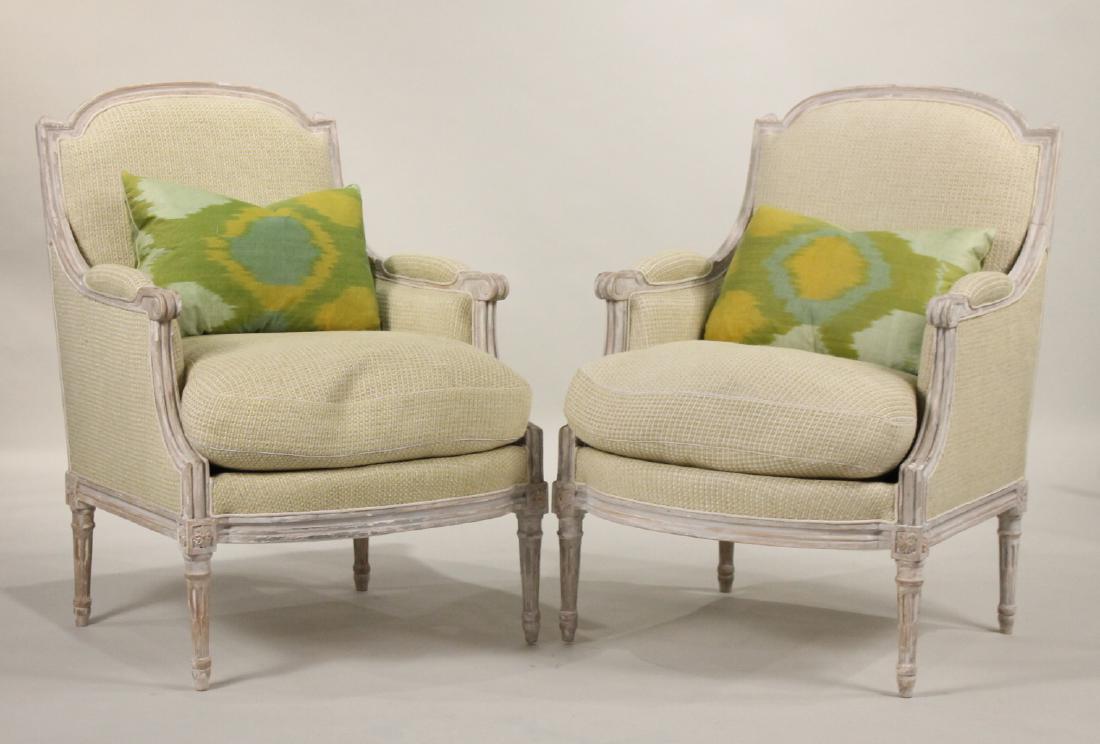 Pair of Louis XVI White-Painted Bergeres (1 of 9)
