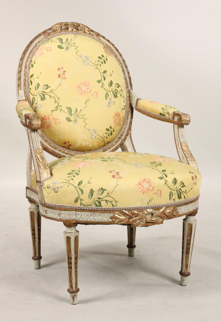 Louis XVI Style White and Gold Painted Fauteuil (1 of 10)