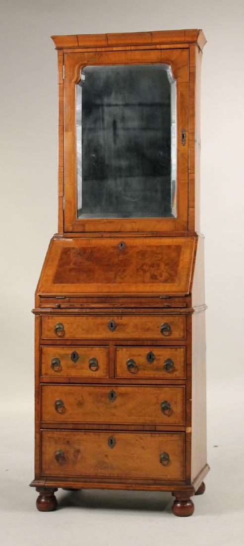 William and Mary Style Walnut Ladies Secretaire: English, early 20th C. 5'8"h x 23-1/4"w x 17-1/4"d