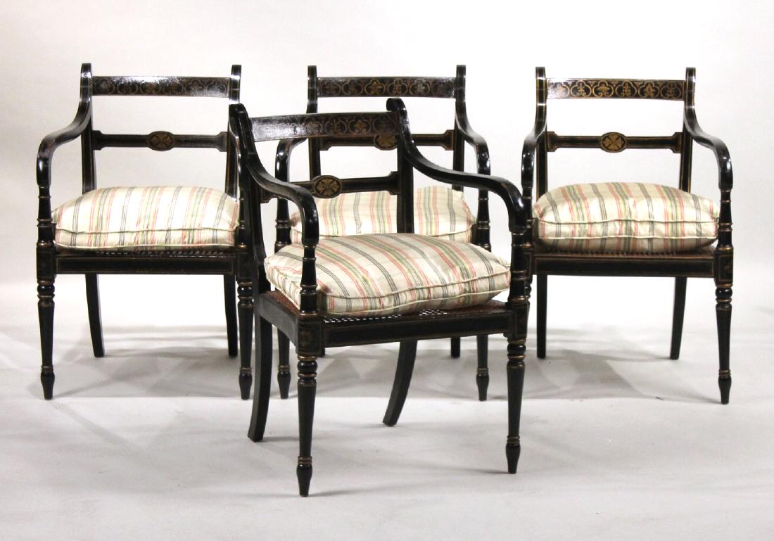 Four Regency Style Painted Caned Seat Armchairs (1 of 9)