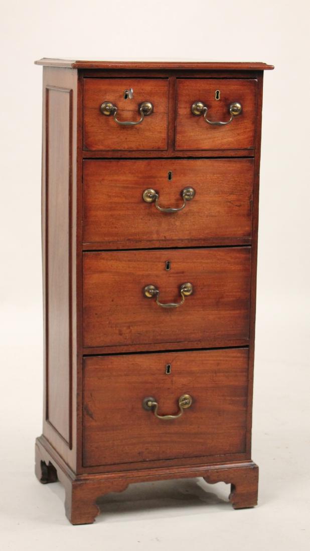 George III Mahogany Diminutive Tall Chest: English, late 19th C. 39"h x 17-1/2"w x 13"d