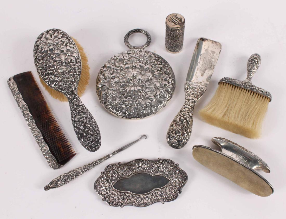 Assembled Sterling Silver Repousse Dresser Set (1 of 9)