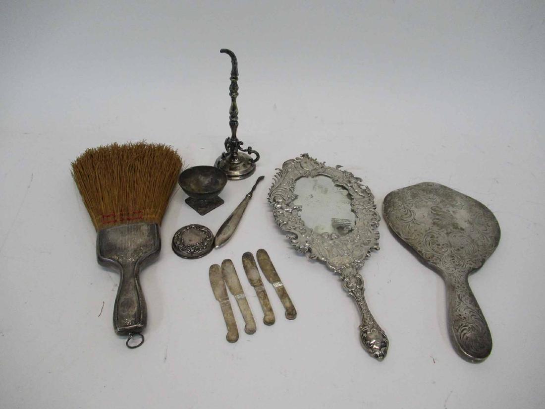 Sterling Silver & Silver Plated Dresser: Items. Together with four Christofle butter spreaders.