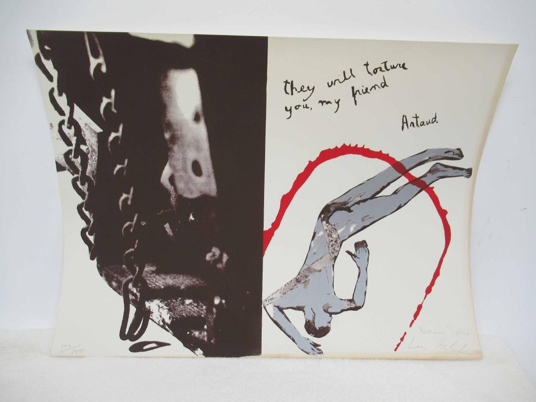 they will torture you my friend: Each signed lower right by artist, Nancy Spero and Leon Golub. 122/150. This graphic was created for the legendary portfolio titled "Conspiracy: the Artist as Witness". This was to rise money for the