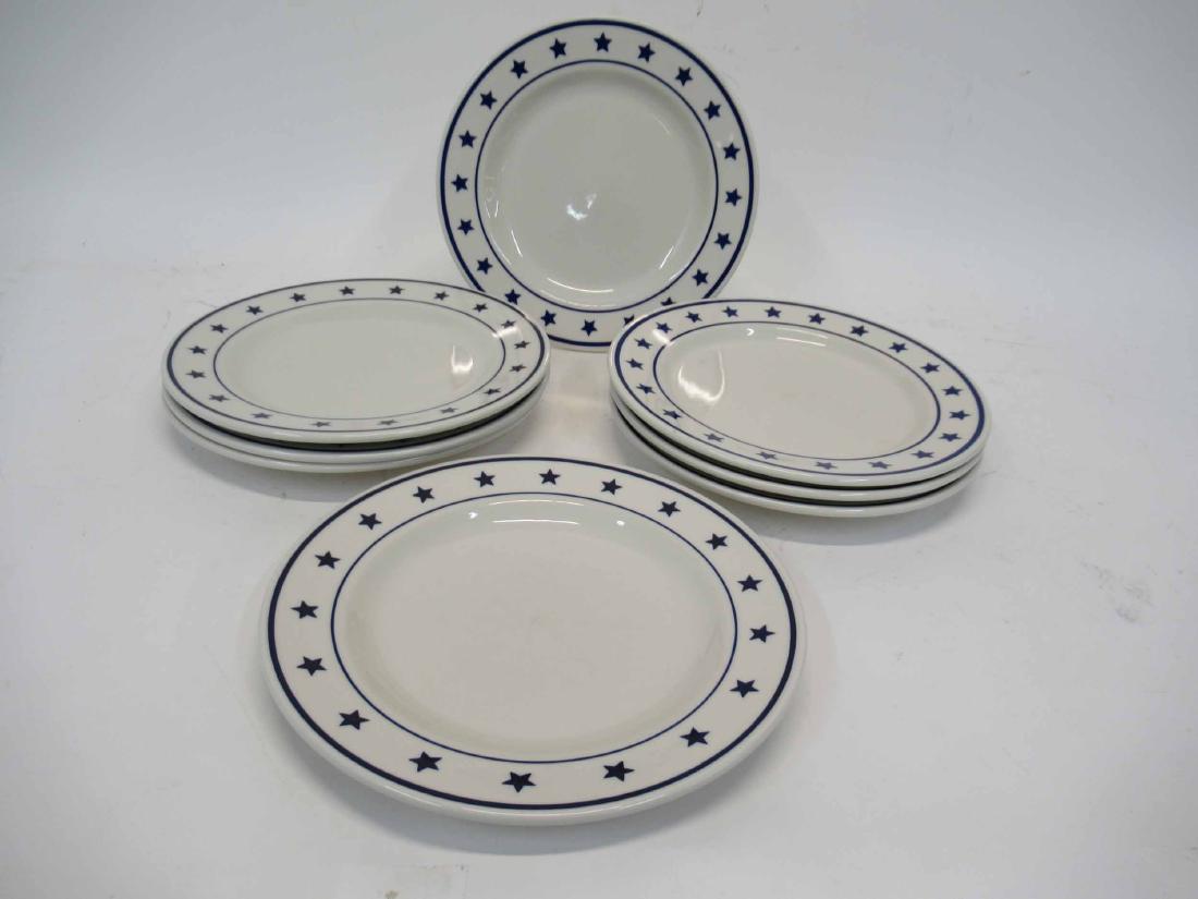 Set of 8 Homer Laughlin China Dinner Plates: Having blue star decoration.Homer Laughlin Chine from Fishes Eddy. 10 1/4" dia