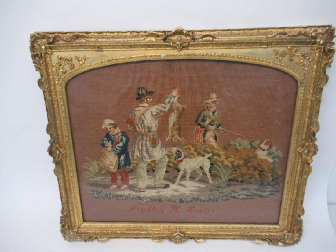 Framed Embroidery of Hunting Part: Lindley H. Fowler. Sight size: 17-1/4"h x 21-1/4"w