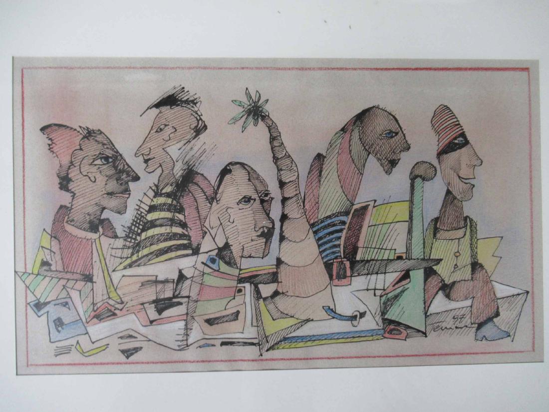 Gunter Temech Mixed Media: Signed lower right 97 Framed Size 15 1/4" x 22 1/4"