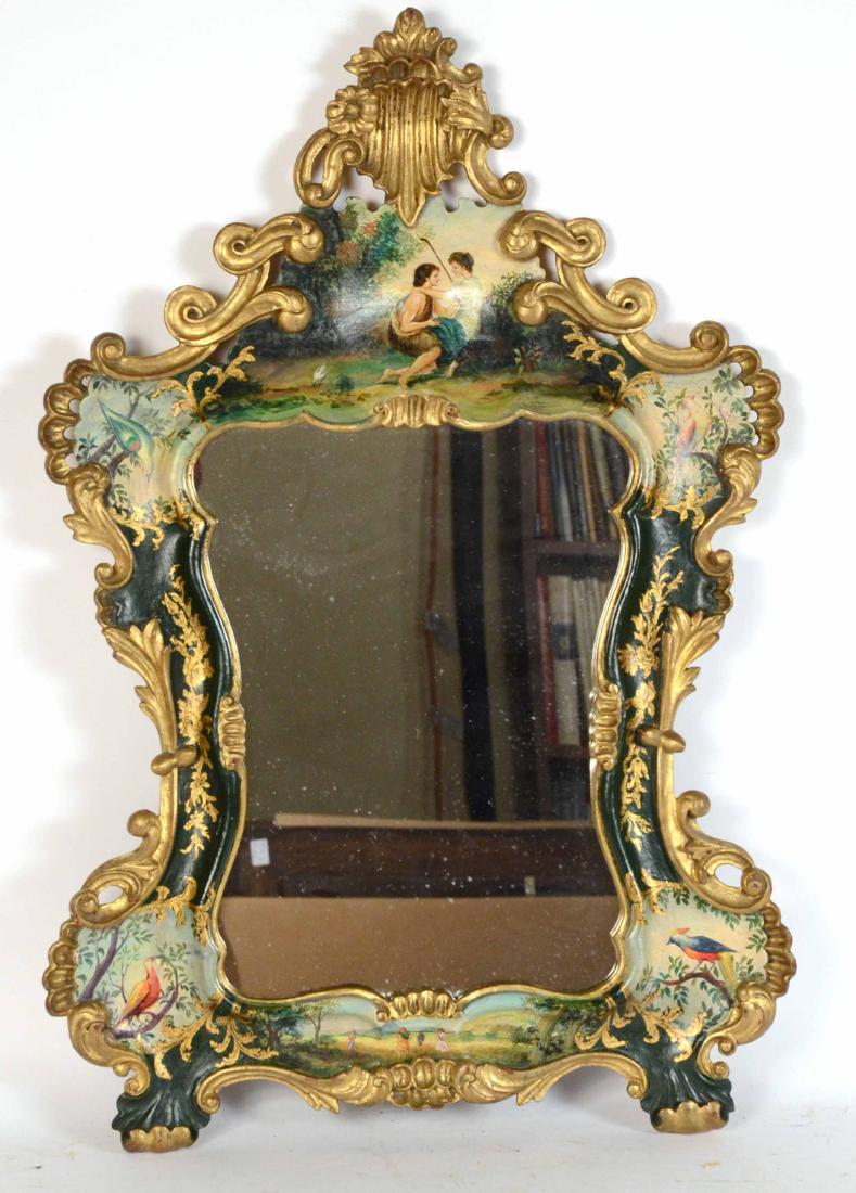 Rococo Style Parcel-Gilt Painted Mirror: 20th C. 32"h x 21-1/2"w