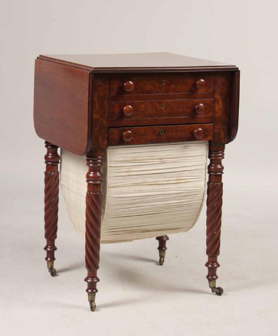 Sheraton Mahogany Sewing Table: Massachusetts, 1800-1810. 28-1/2"h x 19"w x 19"d Provenance: Property from the Collection of Dr. Andrew and Ziva Dahl. DeCaro Auctions, lot 178, 1/4/1997.