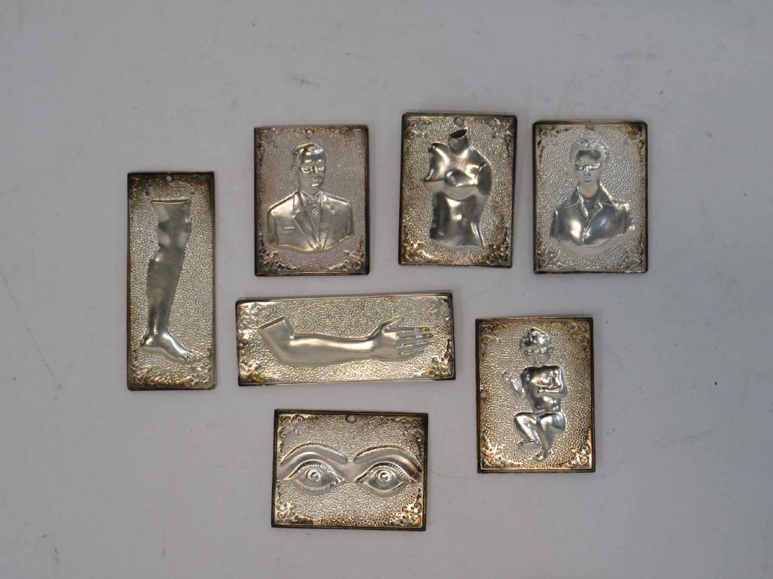 Group of Silver Plated Greek Tama Votive: 7 Assorted vintage Greek Orthodox Tama Votive Offerings. Used condition wear, worn