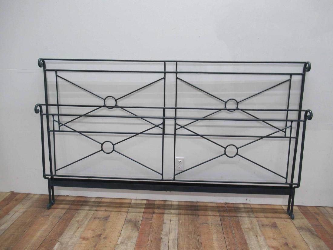 King Size Iron Sleigh Bed: Roll Top with cross stretcher design.