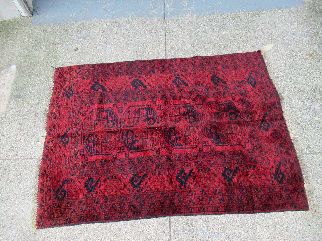 Boukara Afghan Throw Rug: Bokhara, Bukara. Used condition with worn seams and wear. 4'6" x 6'