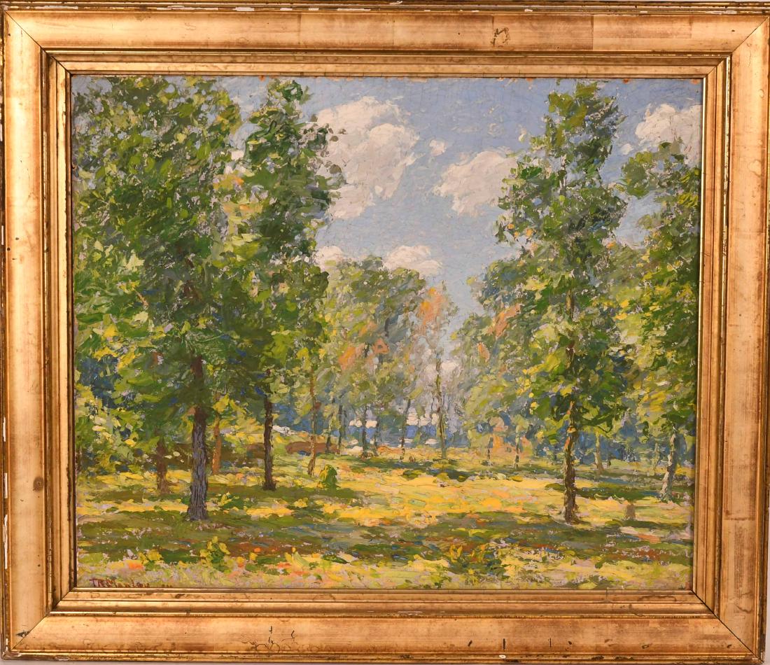 Oil on Board, Landscape of Montclair, NJ: Thomas R Manley (American 1853-1930) Signed l.l. "T R Manley and dated "1910" 19"h x 24"w