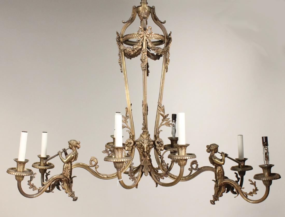 Neoclassical Brass Eight Light Chandelier (1 of 5)