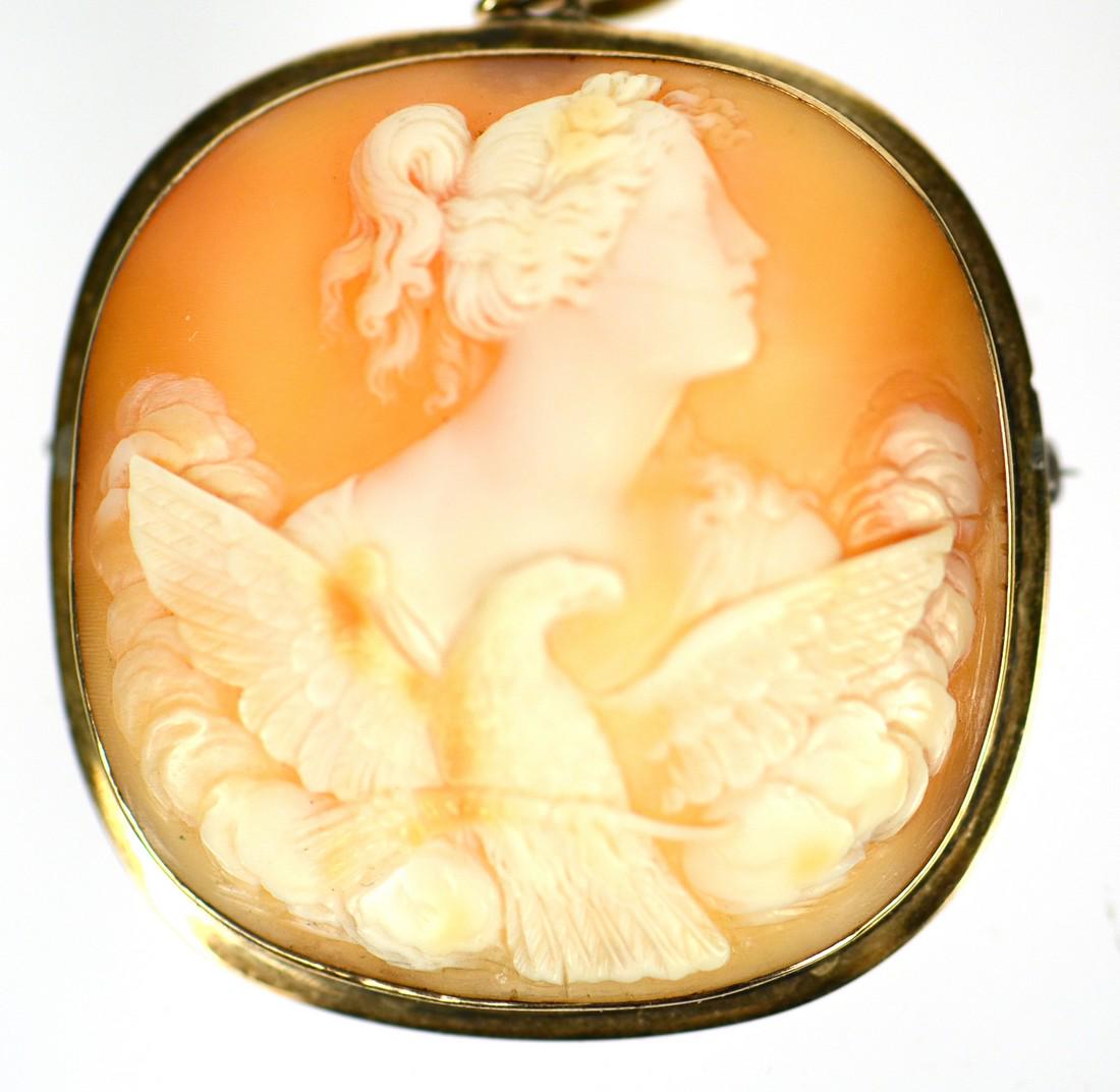 14K Yellow Gold Carved Shell Cameo Pendant/Brooch (1 of 2)
