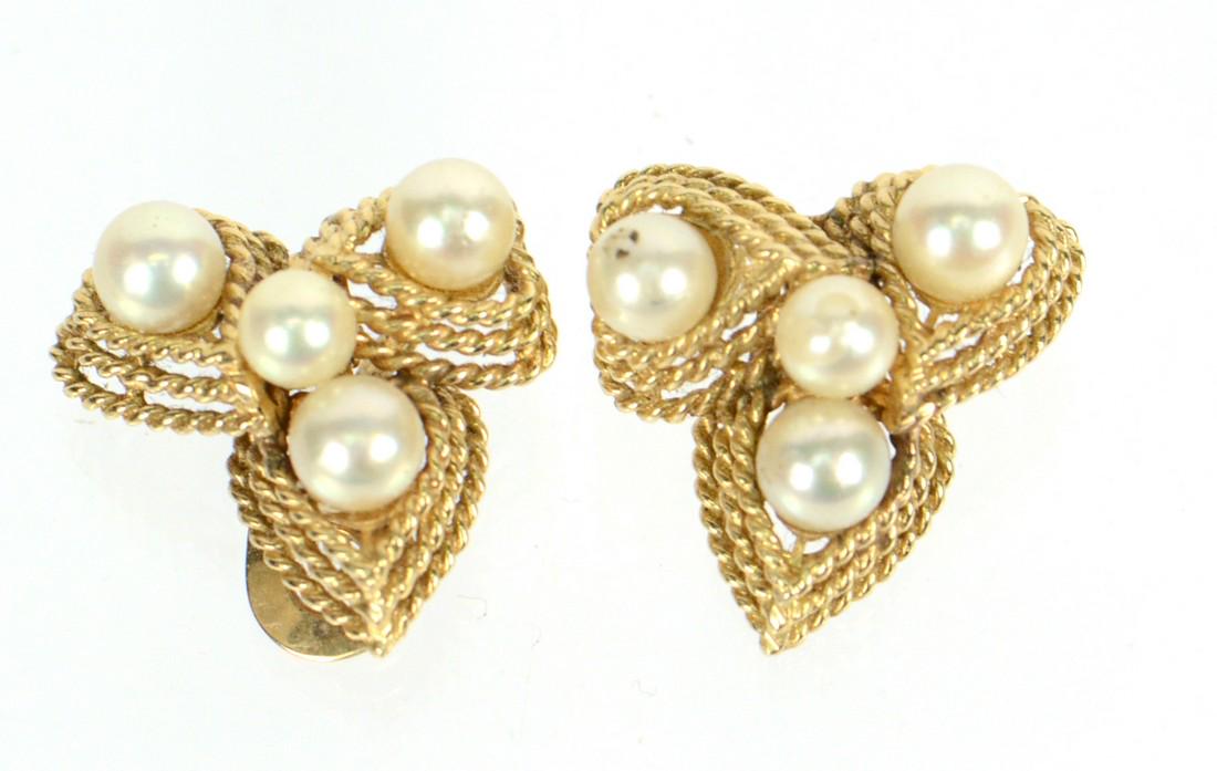 Pair of 14K Yellow Gold & Pearl Ear Clips (1 of 5)