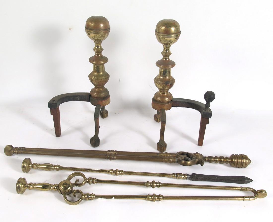 Brass Andirons and Fireplace Tools (1 of 4)