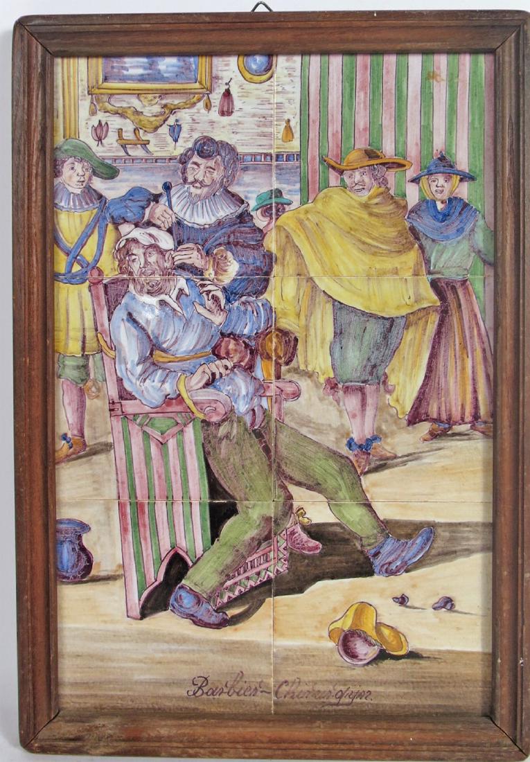 Eight Framed Tiles, French Barber Scene (1 of 4)
