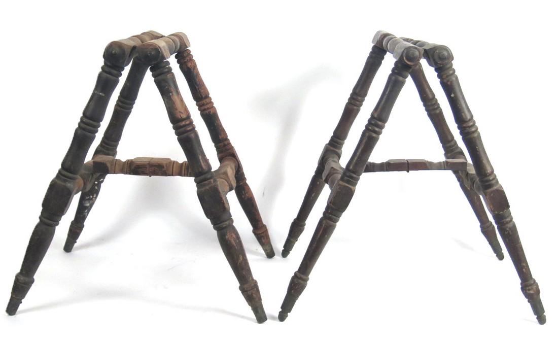 Two Turned Wood Coffin Stands: Used condition. 20 1/2"h