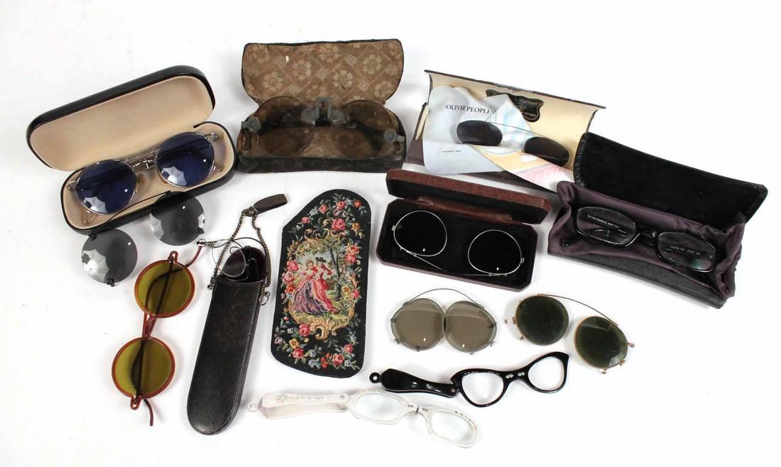 Group of Eye Glasses and Cases: Some vintage and some 20th Century examples.