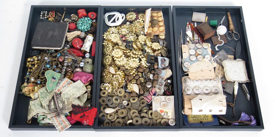 Group of Buttons and Sewing Notions: Used Condition.