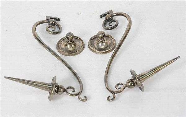 Pair of Silver Plate Wall Sconces: Northern European. 11 1/2"w