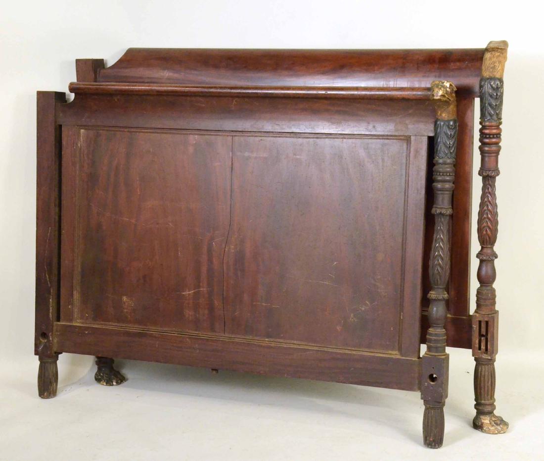 Classical Mahogany Sleigh Bed: American, with giltwood eagle heads, missing side rails and other parts, attributed to Charles Honore Lannuier ex collection Edward Vason Jones. 4'2"h x 43-1/2"w