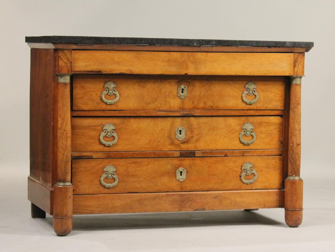 Empire Marble Top Walnut Commode: Continental, Possibly French, 19th C. Sunbleached. 36"h x 4'2"w x 22"d