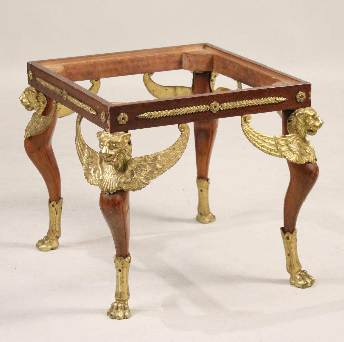 French Empire Ormolu-Mounted Low Table: 19th C., lacking top. 17-1/2"h x 21"sq.