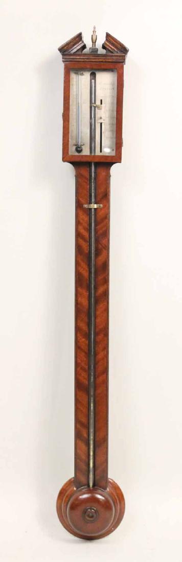 George III Mahogany Stick Barometer: English, c. 1790. 39"h x 5"w x 2"d