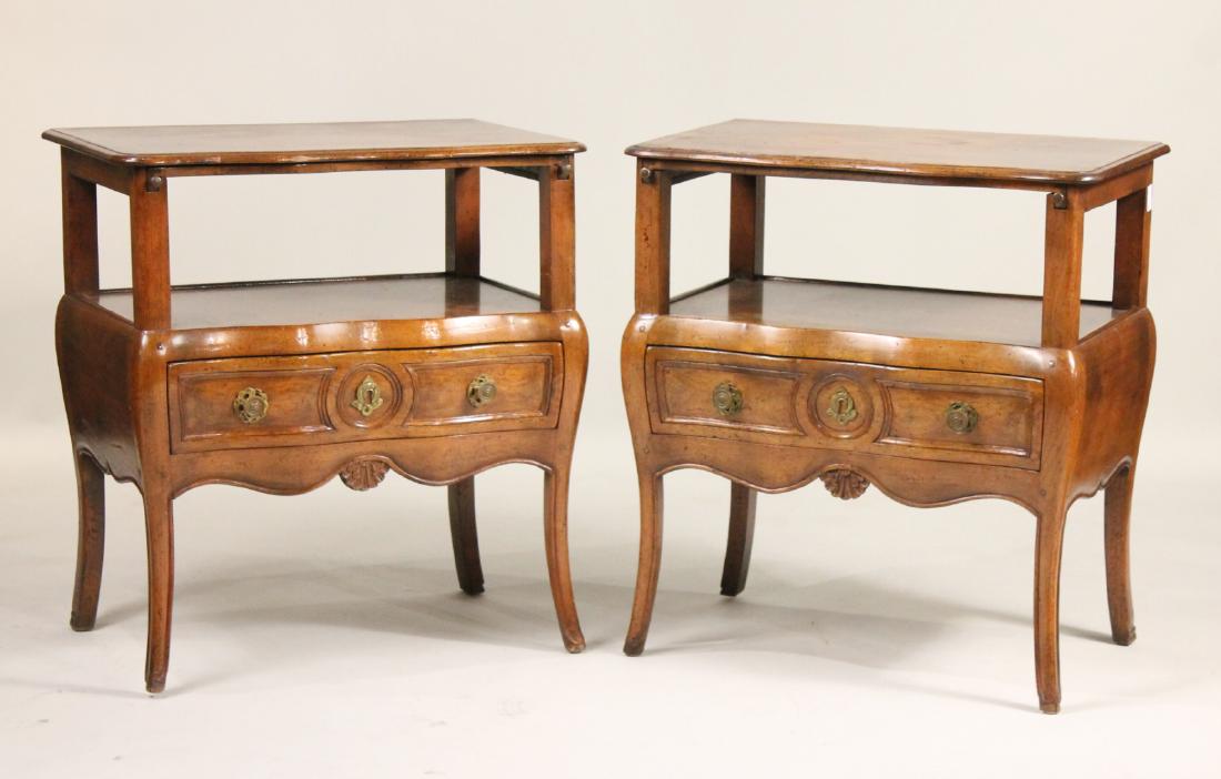 Pair of Provincial Style Walnut Commodes: French, 20th C. Distress to surface and stains. 30-1/4"h x 27"w x 18"d