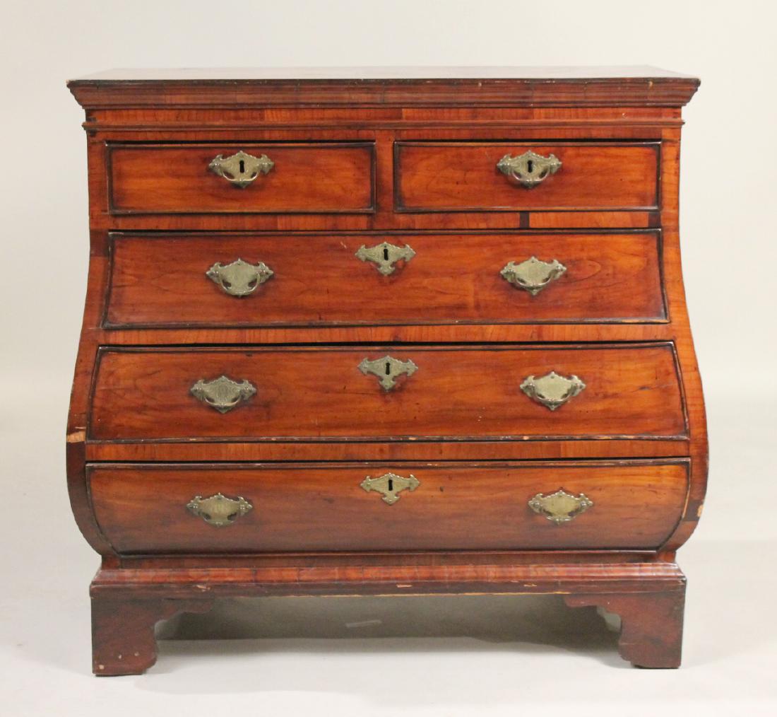 Rococo Style Walnut Bombe Commode: Dutch Taste, 19th C. Losses to veneers. 37"h x 39-1/4"w x 22-1/2"d