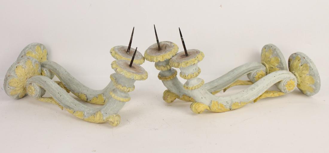 Four Italian Painted Wood Wall Sconces: 15"w