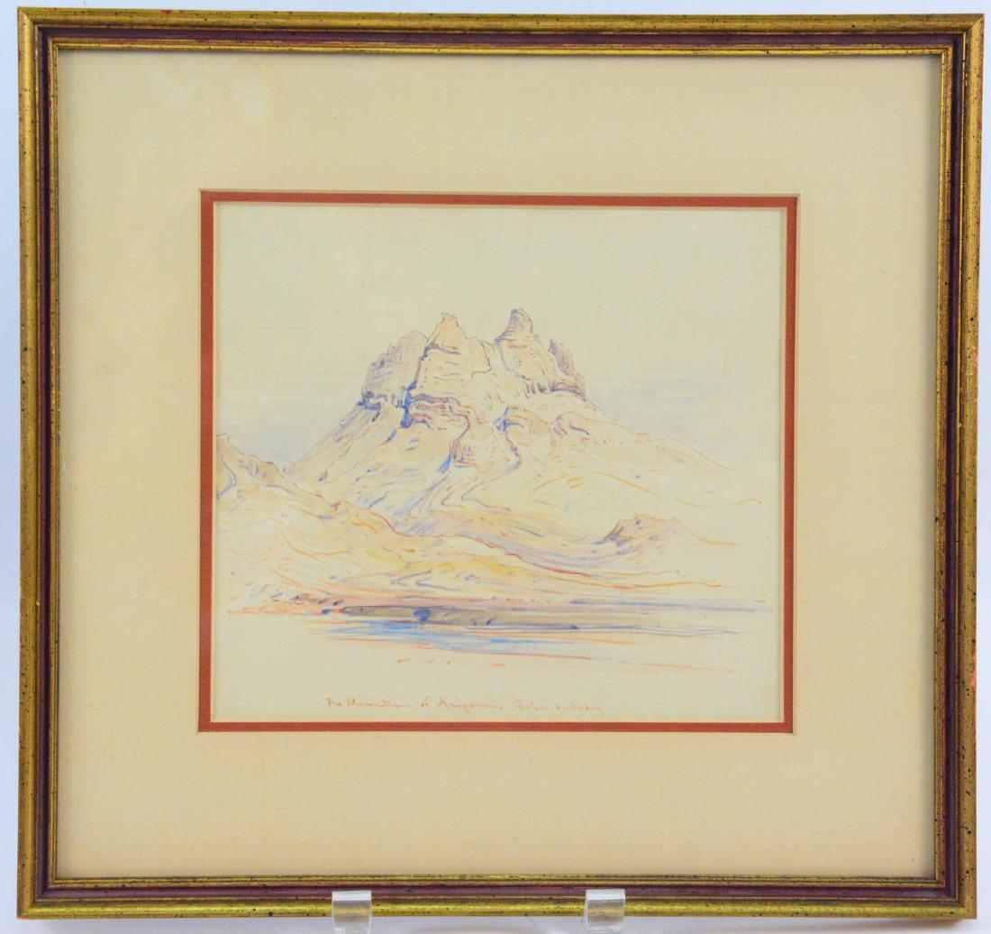 Mixed Media on Paper, Arizona Mountain: Attributed to Samuel Colman (American, 1832-1920) inscribed along bottom edge "The Mountains of Arizona, Gila Valley." Sight size: 6-3/4"h x 7-1/2"w Provenance: Purchased from Samuel Colman's grandchi