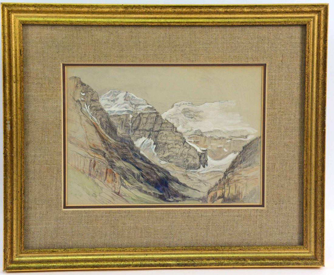 Mixed Media on Paper, Snow Covered Mountains: Attributed to Samuel Colman (American, 1832-1920) Sight size: 6-1/2"h x 9-1/4"w Provenance: Purchased from Samuel Colman's grandchildren in Long Island in the late 1970s.